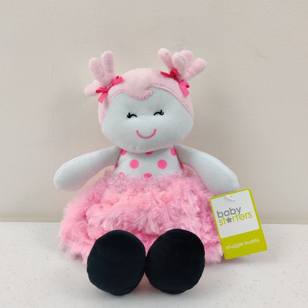 Baby Starter soft cloth baby doll pink hair pink skirt rosette swirls polka dots